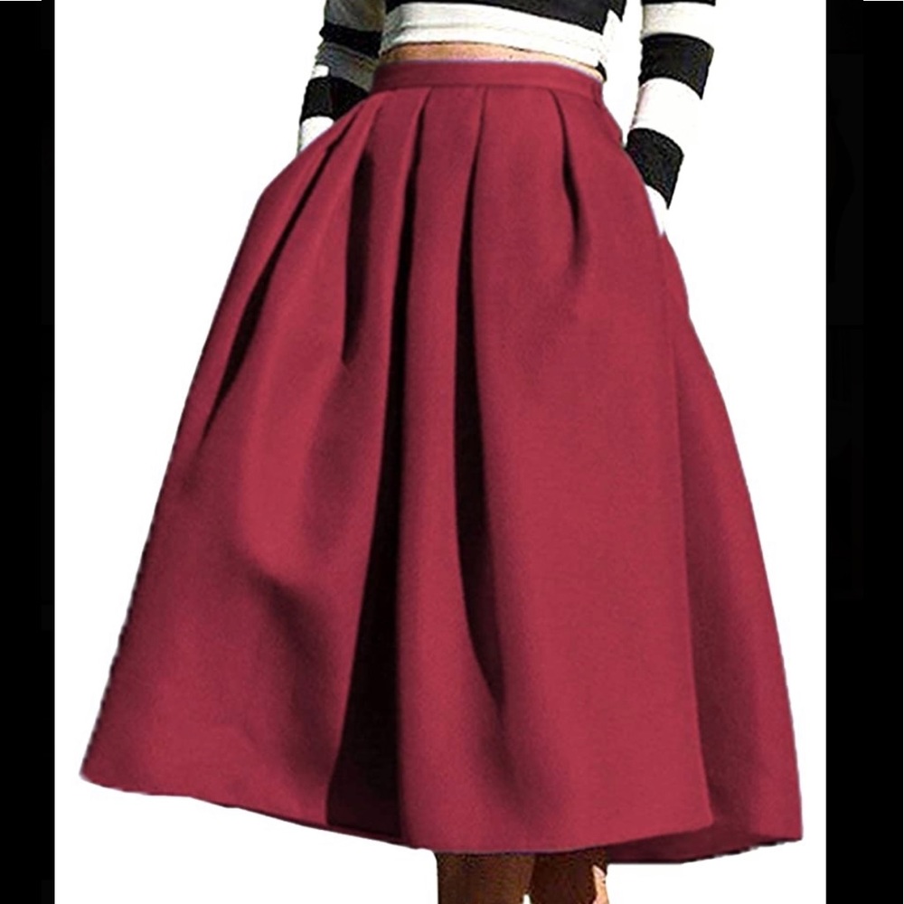 Women's High Waisted A line MIDI burgundy skirt
